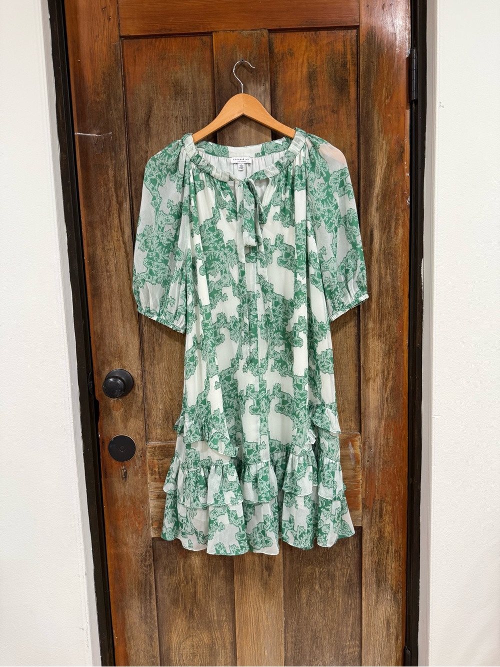 Current Air Green & White Printed Ruffle Mini Dress